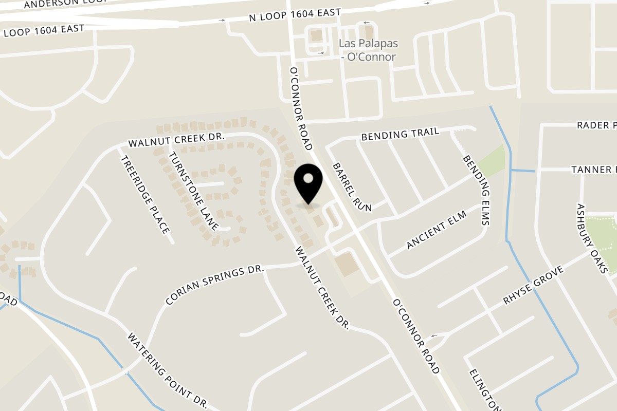 Map showing the location of Mattenga's Pizzeria O'Connor Rd. on 17219 O'Connor Rd in San Antonio
